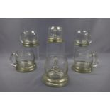 A set of six blown glass beer tankards, 10 cm high, mid-to-late 20th Century