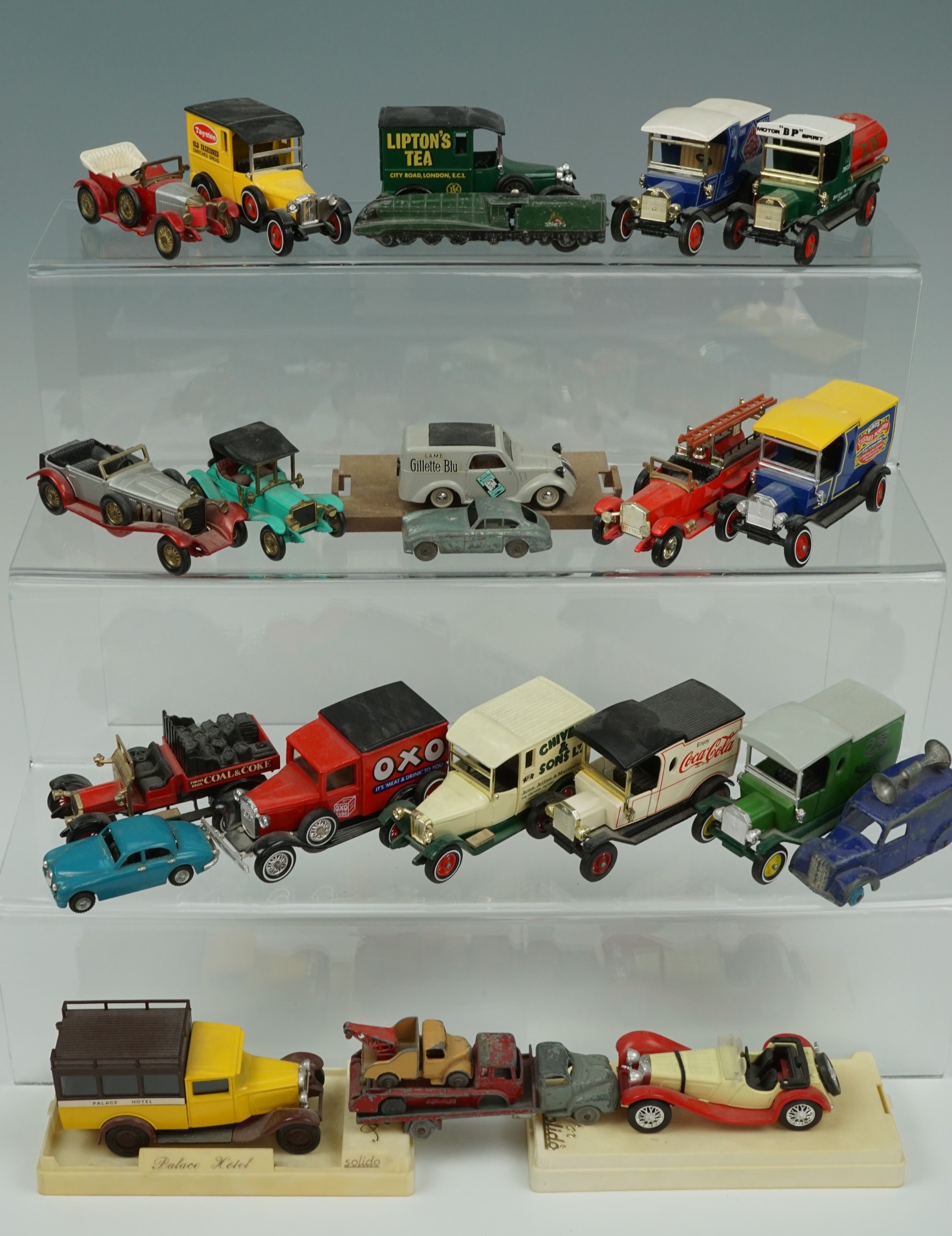 Vintage die-cast and other toy vehicles including a Dinky 492 loudspeaker van, Lesney No 53 Aston