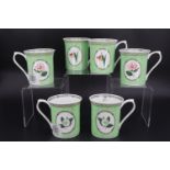 Six Queen's Fine Bone China The Royal Horticultural Society Applebee Collection mugs, as-new in