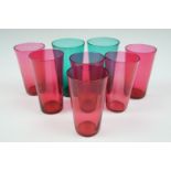 Victorian ruby flashed and emerald glass beakers