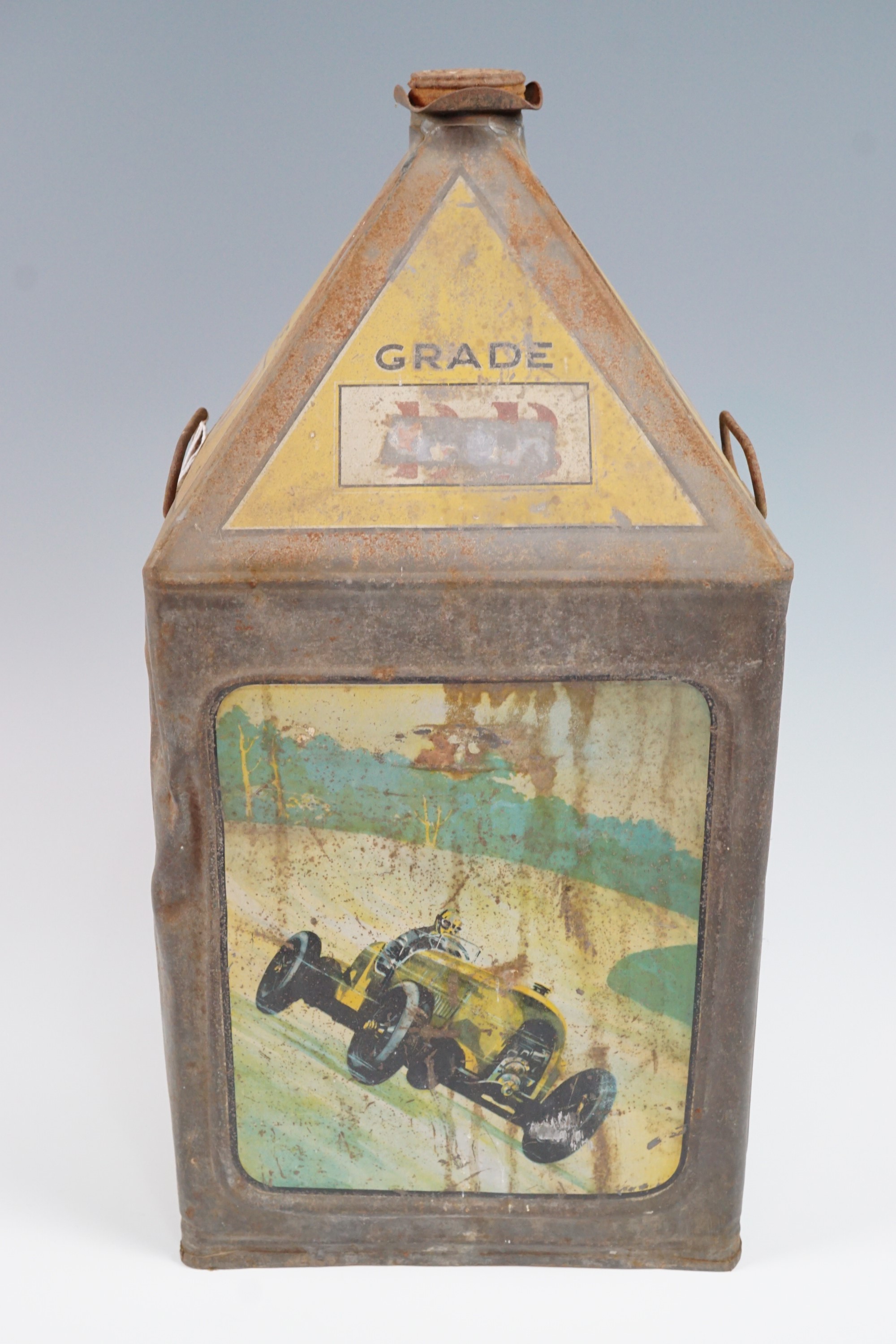 A 1930s Gamages 5-gallon fuel oil can, of so-called "pyramid" form, lithographically printed in - Image 5 of 8