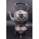 A Victorian electroplate spirit kettle and stand, 34 cm