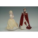 A Royal Worcester figurine Queen Elizabeth II in the robes of the Order of Bath, together with a