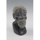 A southern African carved softstone bust of an elderly bearded man, 14 cm