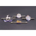 Four enamelled white metal sweetheart bar brooches, (stamped silver)