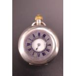 An early 20th Century lady's Omega white metal fob watch in half-hunter case, 34 mm, (running, hands
