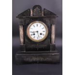 A late 19th Century marble and polished black slate mantel clock of architectural form, 33.5 cm