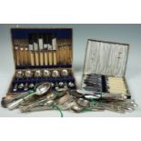 A cased set of fish eaters, Community Plate and other cutlery