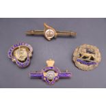 A Herefordshire Regiment sweetheart brooch, George VI coronation commemorative brooch and two