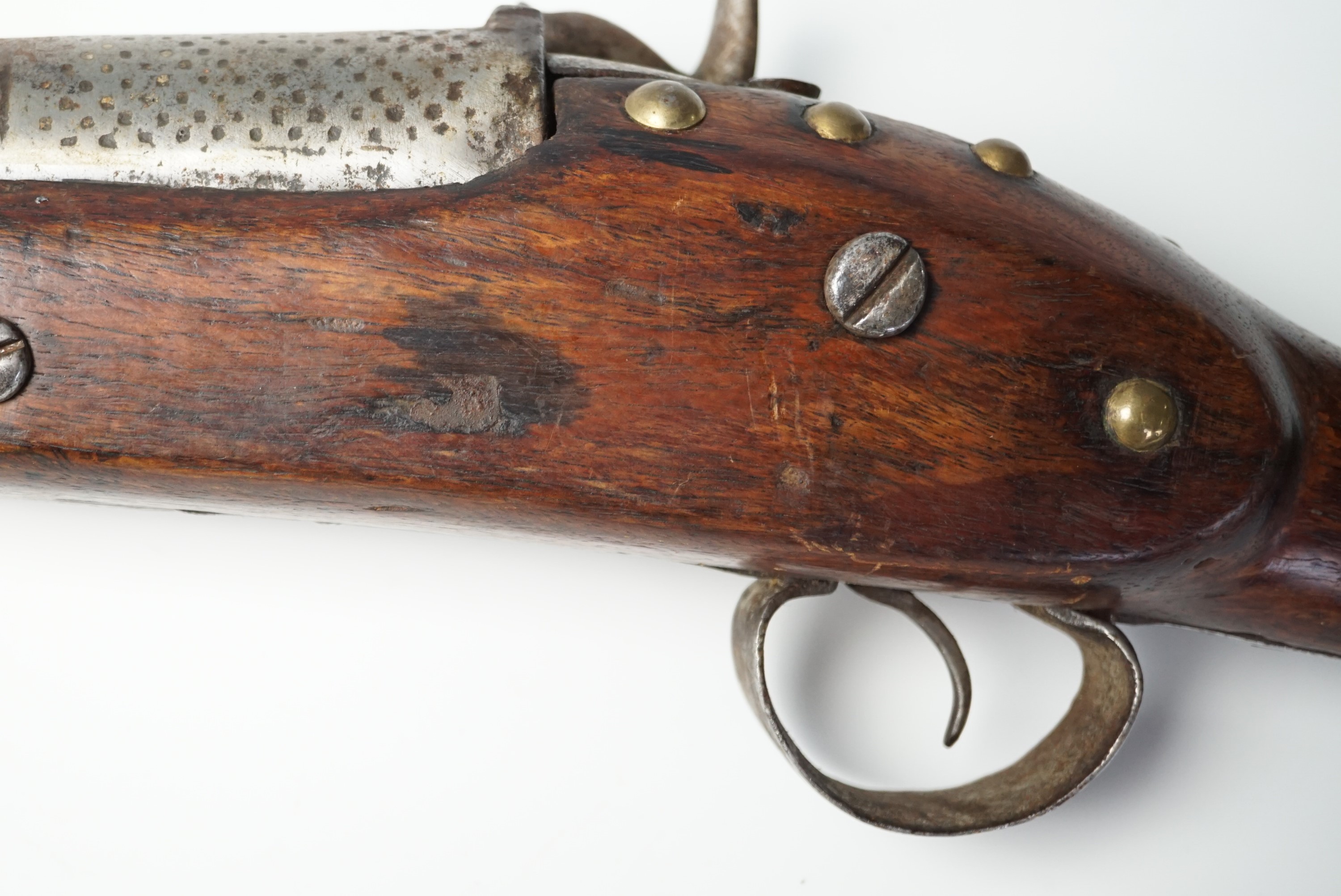 A 19th Century Indian percussion musket, utilising a modified earlier toradar musket barrel and East - Image 7 of 8