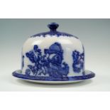 A blue-and-white Victoria Ironstone cheese dome and stand