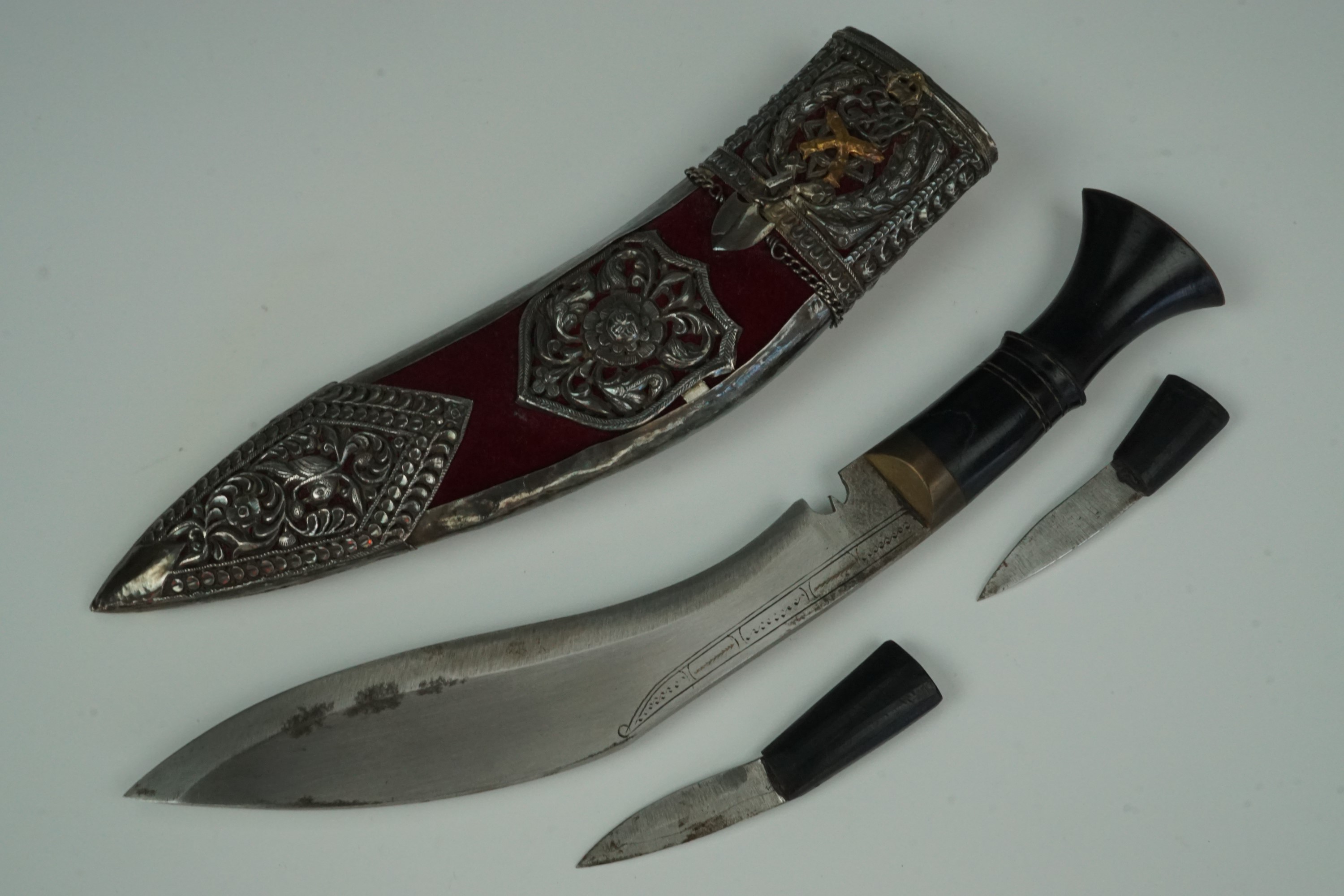 A 2nd King Edward VII's Own Gurkha Rifles dress kukri in white metal (tested as silver) mounted