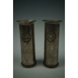 A pair of Second World War trench art vases fabricated from 1940 2-inch artillery shell cases