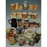 A large collection of character jugs, "cottage" ware and novelty jugs together with a graded set