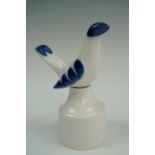 A Royal Worcester blue-and-white pie funnel with detachable finial / stopper in the stylized form of