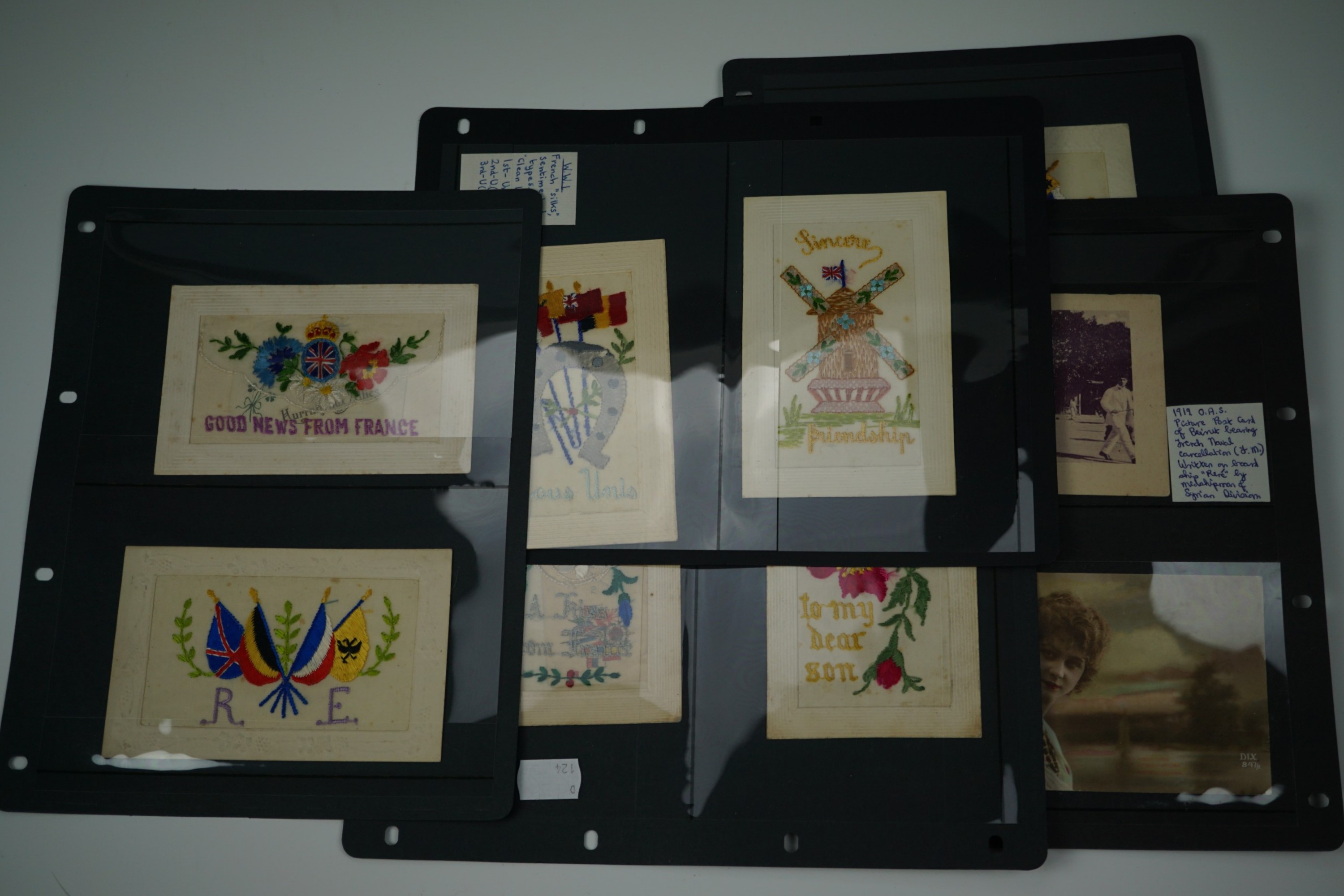 Fourteen Great War silk postcards together with two other cards