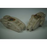 Two Great War crested china tanks