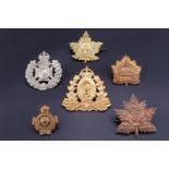 Canadian insignia including 25th and 27th Overseas Battalions cap badges