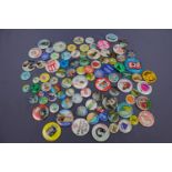 A large collection of 1970s and other button badges