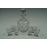 A Fritz Kother of Lobberich etched glass liqueur set