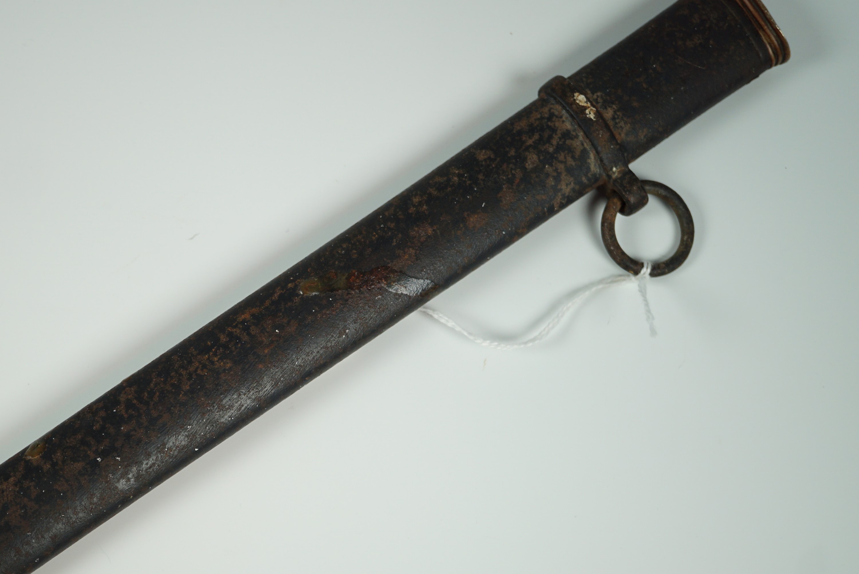 A military sword scabbard, (a/f)