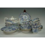 A Victorian blue-and-white tea set together with an associated tea pot