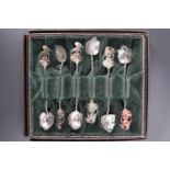 A cased set of six early 20th Century Makassar 800 standard white metal tea / coffee spoons, each