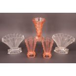 A pair of Davidson pressed glass fan vases, second quarter 20th Century, 14 cm high, together with