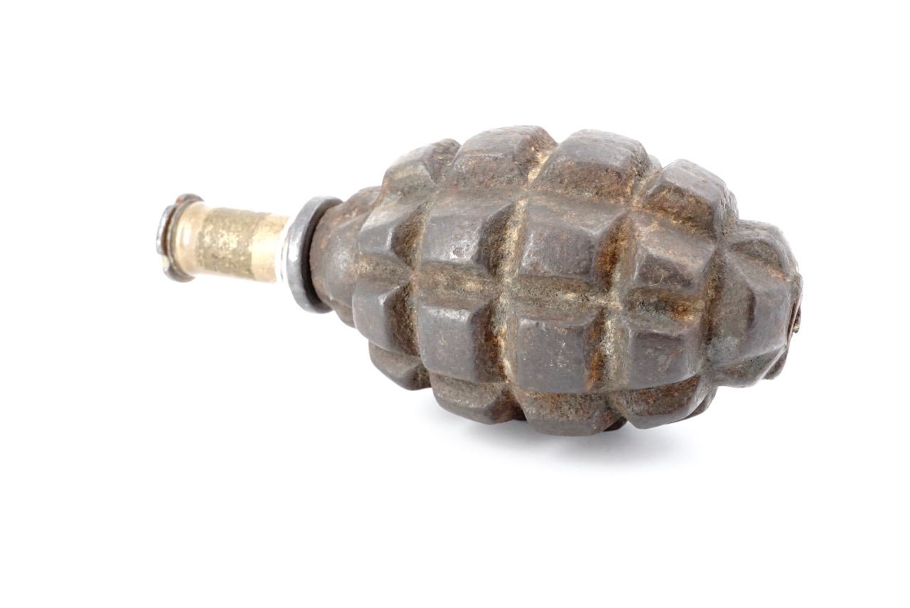 An inert Great War French F1 grenade