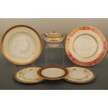 A collection of Minton gilded plates, including two H3775 Dynasty pattern dessert plates, a K159