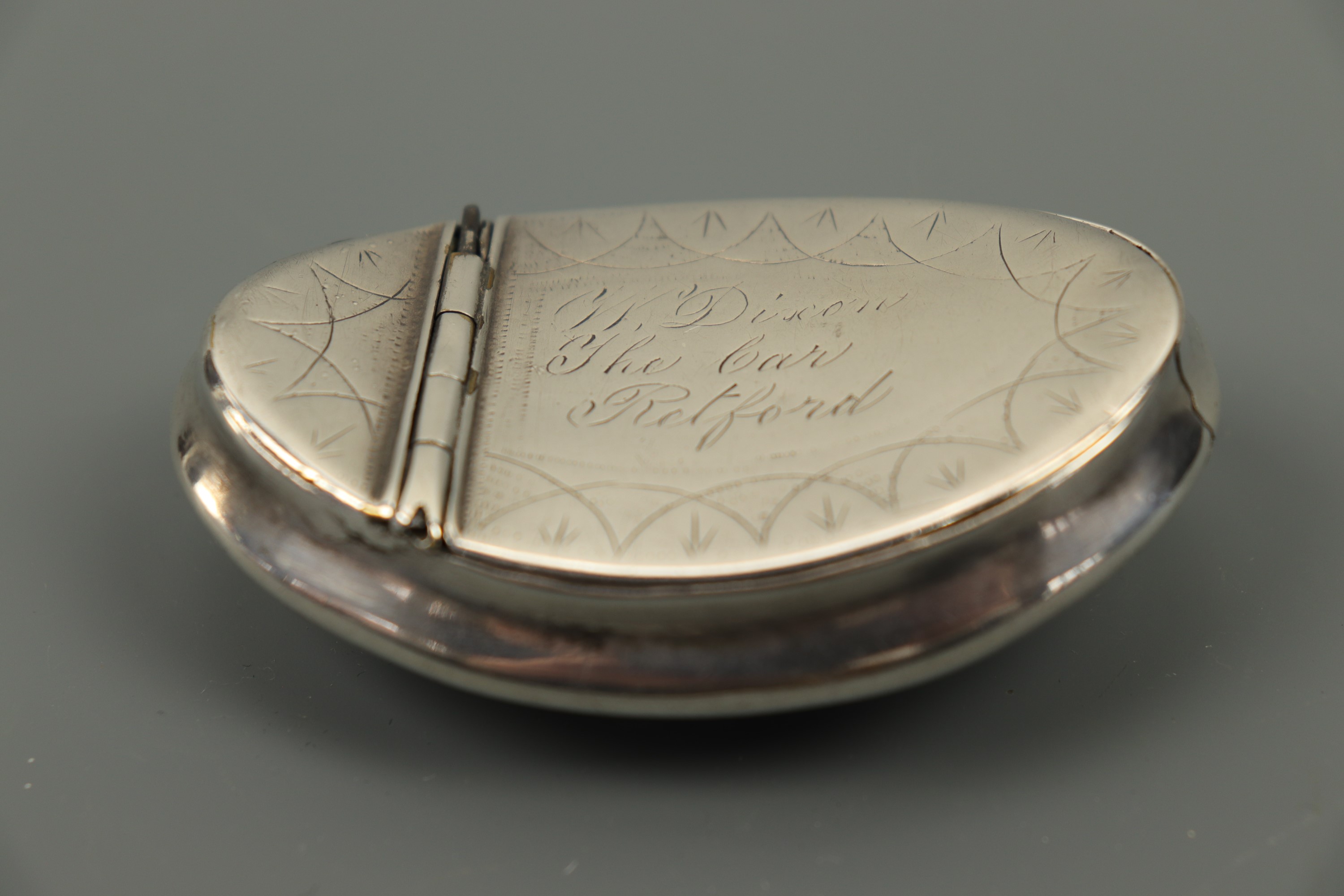 Victorian electroplate pocket snuff or tobacco box, bearing the engraved inscription "W Dixon, The - Image 2 of 3