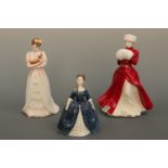 Three Royal Doulton figurines 'A Winter's Morn', HN 4538, 23 cm, 'Kimberley', HN 3864, 22 cm, and '
