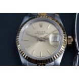 A lady's Rolex Oyster Perpetual Date, 69713, in stainless steel and gold, on a Jubilee bracelet