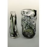 Two Whitefriars "Knobbly" range smoky glass vases designed by William Wilson and Harry Dyer, each in