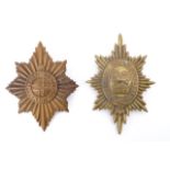 Worcestershire Regiment and Coldstream Guards valise / pouch badges, 10 cm and 9.5 cm