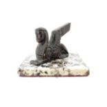 A bronze sphinx statue on a marble plinth, 7 cm
