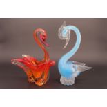 Two vintage studio glass swans, 25 and 22 cm respectively