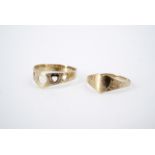 Two contemporary yellow-metal finger rings, incorporating hearts, 1.4g total