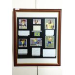 A framed display of Brazilian Footballers' autographs including Pele, Robinho, Ribeira, Ronaldo de
