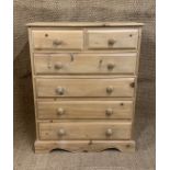 A contemporary reproduction Victorian pine chest of drawers, 90 cm x 43 cm x 117 cm