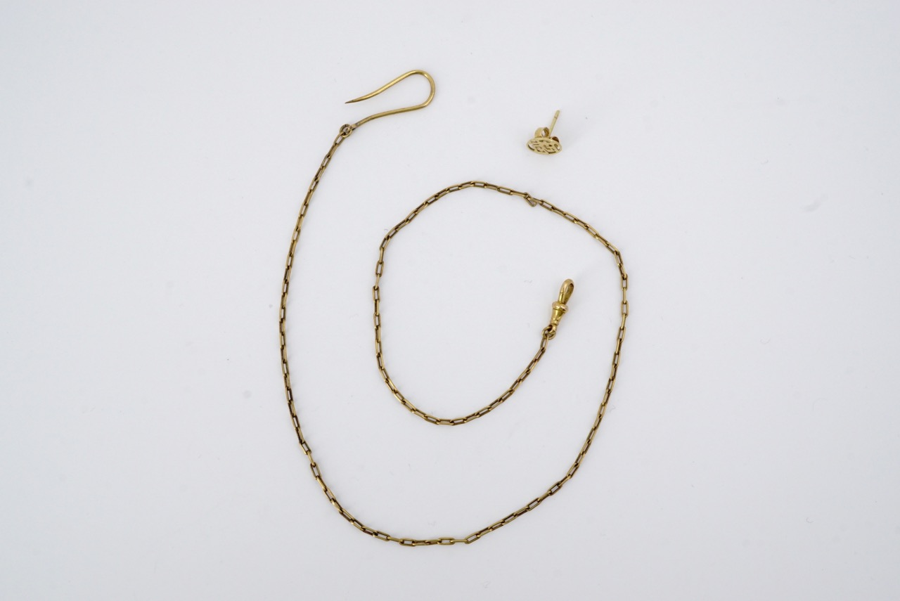 A lady's antique yellow-metal (tested as gold) fob watch guard chain, with French hook and swivel, - Image 2 of 2