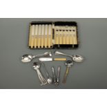 Antique electroplate flatware including a Victorian cased set of six fish knives and forks, nut