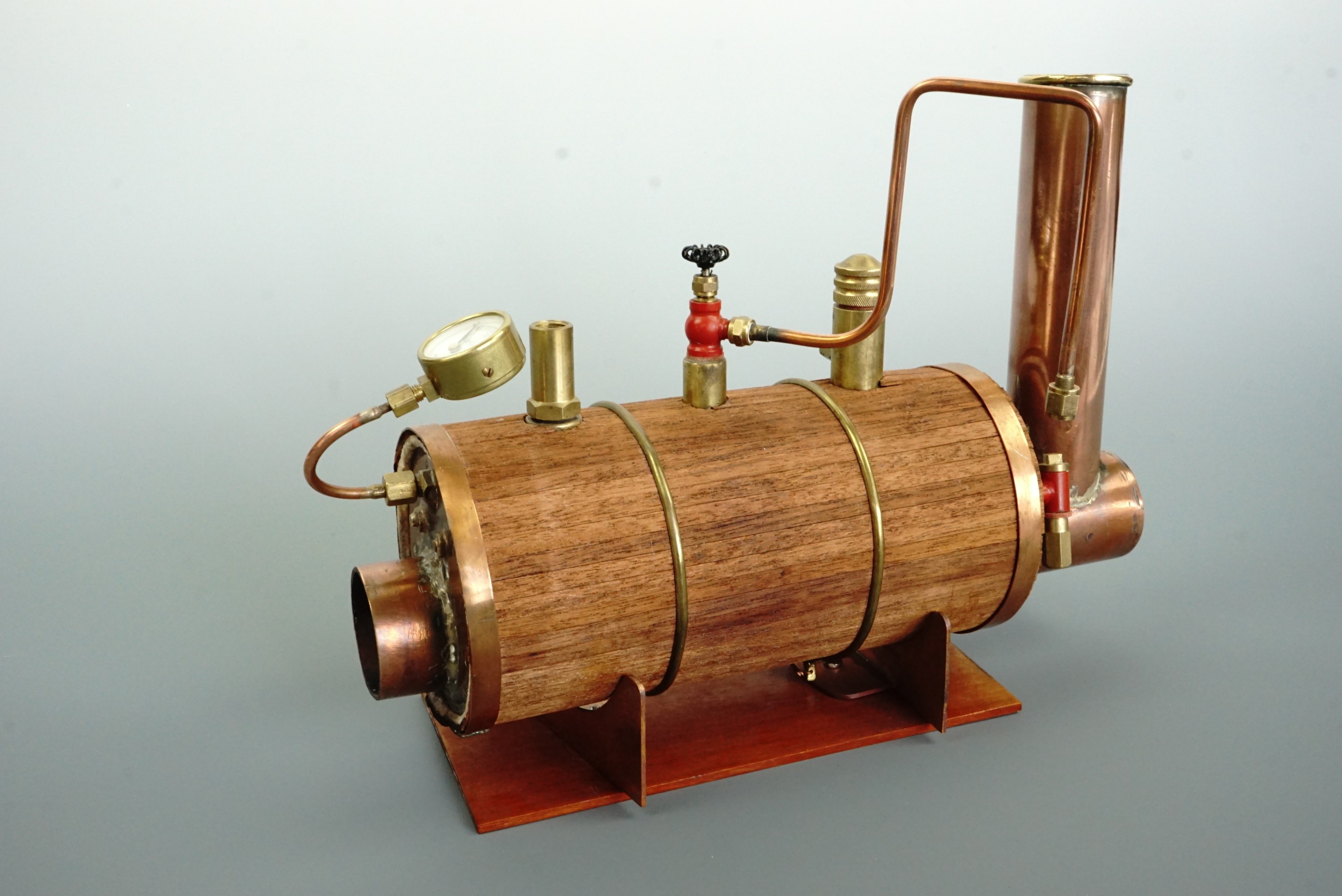 A scale model marine type cross-tube boiler for powering live steam engines, 26 cm