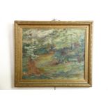 (20th Century) Impressionistic woodland study, with thick impasto denoting tree canopies and