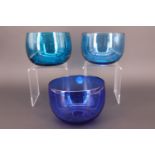 Three 20th Century blue glass finger bowls, 12 cm