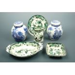Two Mason's "Japanese" blue-and-white ginger jars together with four items of Mason's "Chartreuse"