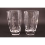 A pair of Orrefors glass vases, of subtly tapering form leading away from a squircle section rim,