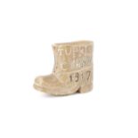 A Great War Ottoman Turkish Prisoner-of-War carved soapstone military jackboot bearing the