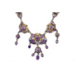 A Belle Epoque Austro-Hungarian enamelled white-metal and amethyst Riviera necklace
