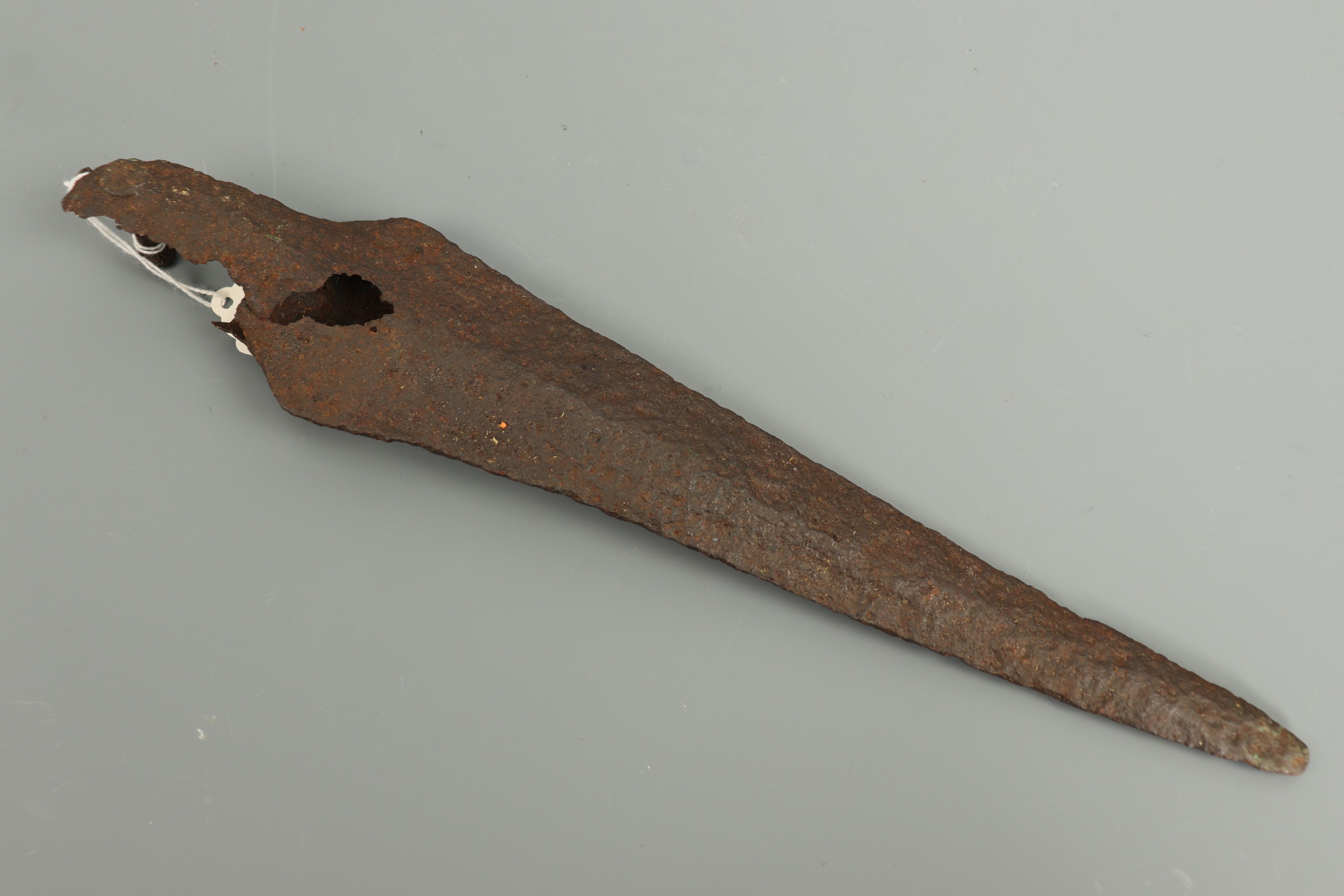 A Viking iron spearhead of Petersen Type G form, 32 cm